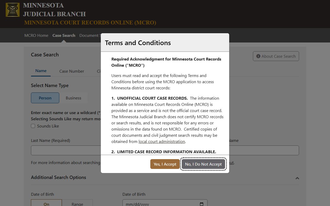 Norman County court records after arrest MCRO case search portal