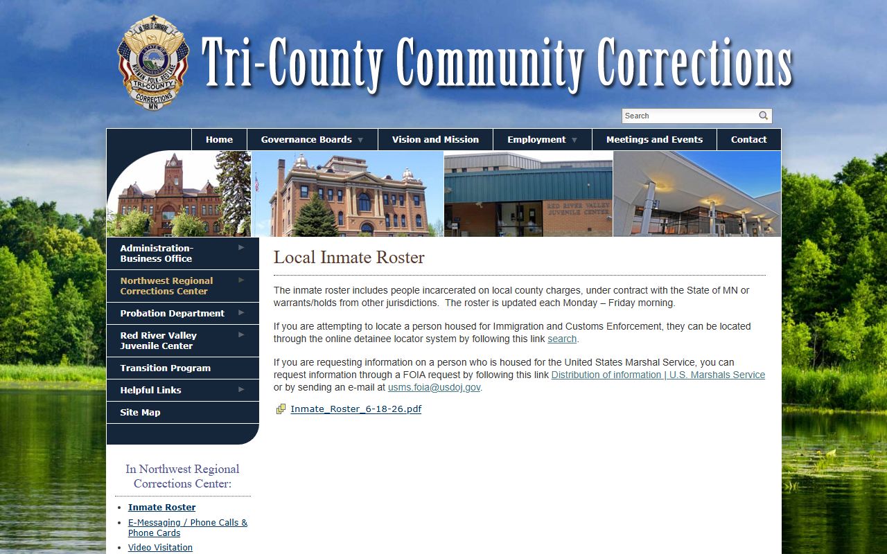 Norman County inmate population NWRCC local inmate roster page