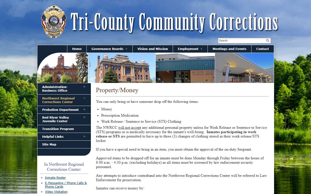 NWRCC property and money page with deposit and drop-off rules