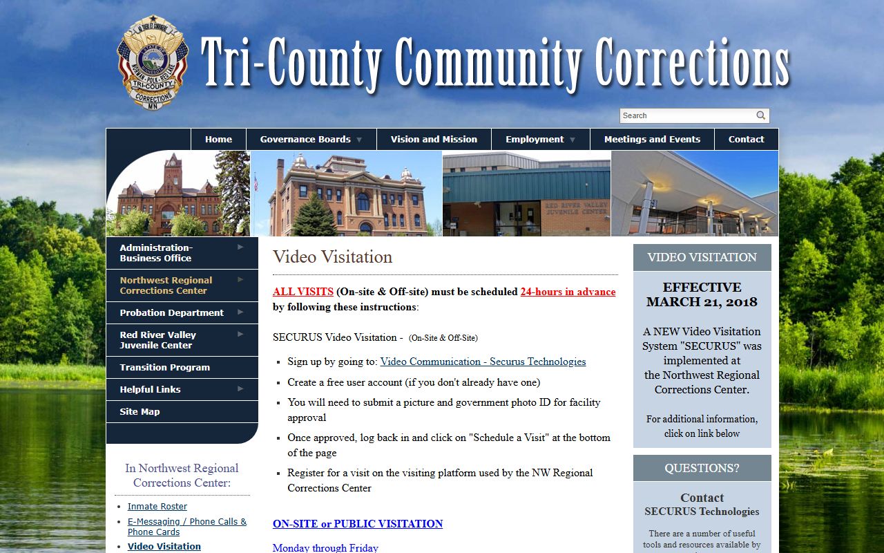 Norman County inmate records NWRCC video visitation schedule